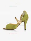 Women's Grass Green Satin Stiletto Heel Pumps #Favs03030664