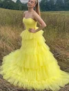 Ball Gown Strapless Tulle Sweep Train Prom Dresses With Tiered #Favs020114933