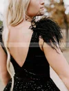 Ball Gown V-neck Glitter Sweep Train Prom Dresses With Feathers / Fur #Favs020114934