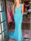 Trumpet/Mermaid V-neck Sequined Sweep Train Prom Dresses #Favs020114935