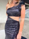 Sheath/Column One Shoulder Sequined Sweep Train Prom Dresses With Feathers / Fur #Favs020114941