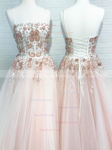 Princess Square Neckline Tulle Floor-length Prom Dresses With Appliques Lace #Favs020114977