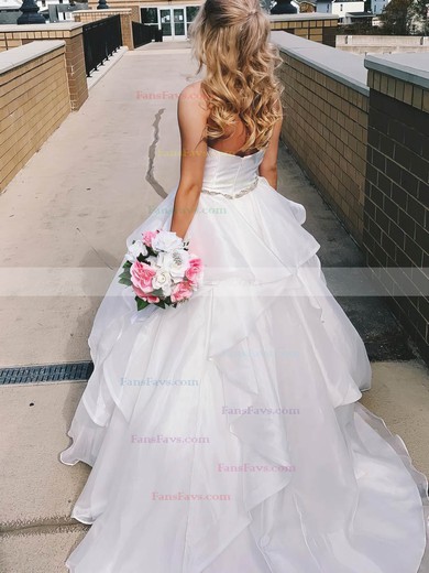 Ball Gown Strapless Organza Sweep Train Prom Dresses With Cascading Ruffles #Favs020114985