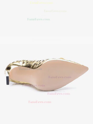 Women's Gold Real Leather Chunky Heel Pumps #Favs03030676