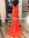 Sheath/Column V-neck Sequined Sweep Train Prom Dresses With Split Front #Favs020115006