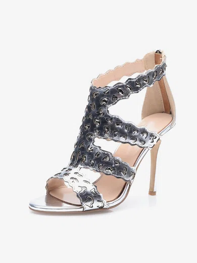 Women's Silver Real Leather Stiletto Heel Pumps #Favs03030683