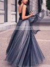 Princess V-neck Satin Tulle Floor-length Pleats Prom Dresses #Favs020102454