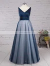 Princess V-neck Satin Tulle Floor-length Pleats Prom Dresses #Favs020102454