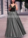 Princess V-neck Satin Tulle Floor-length Pleats Prom Dresses #Favs020102454