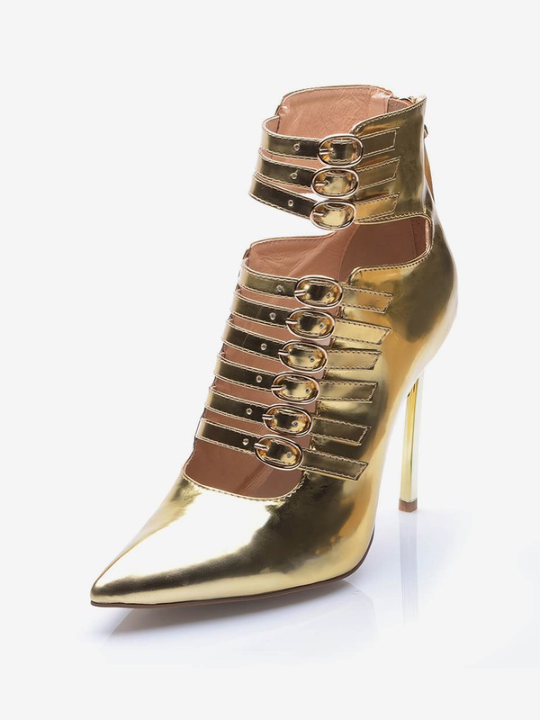 Women's Gold Patent Leather Stiletto Heel Pumps #Favs03030687