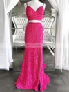 Sheath/Column V-neck Sequined Sweep Train Prom Dresses With Split Front #Favs020115032
