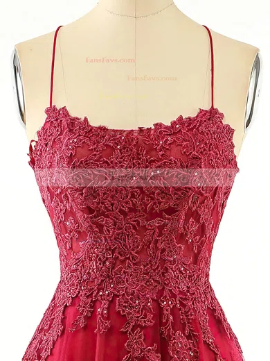 A-line Scoop Neck Tulle Floor-length Prom Dresses With Appliques Lace #Favs020115039