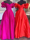 A-line Off-the-shoulder Satin Floor-length Prom Dresses With Ruffles #Favs020115048