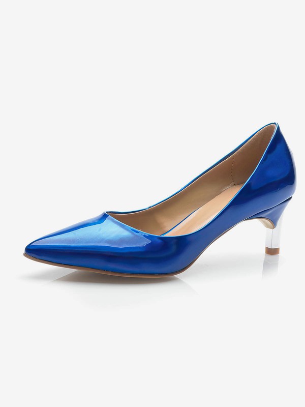 Women's Blue Patent Leather Kitten Heel Pumps #Favs03030692