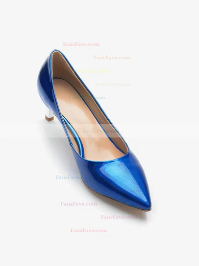 Women's Blue Patent Leather Kitten Heel Pumps #Favs03030692