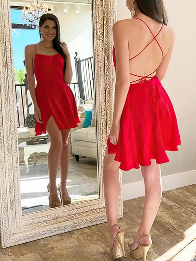 A-line Scoop Neck Silk-like Satin Short/Mini Homecoming Dresses With Split Front #Favs020110372