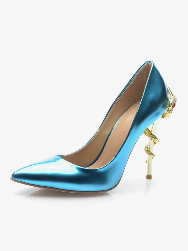 Women's Blue Patent Leather Stiletto Heel Pumps #Favs03030698