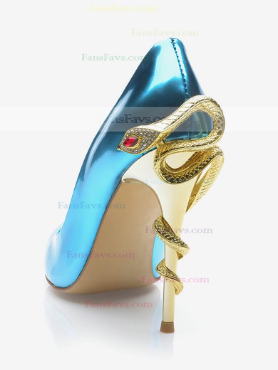 Women's Blue Patent Leather Stiletto Heel Pumps #Favs03030698