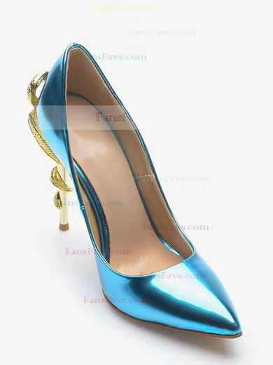 Women's Blue Patent Leather Stiletto Heel Pumps #Favs03030698