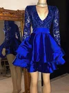 A-line V-neck Satin Short/Mini Homecoming Dresses With Sequins #Favs020110421