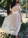A-line Off-the-shoulder Lace Tea-length Homecoming Dresses With Sashes / Ribbons #Favs020110387