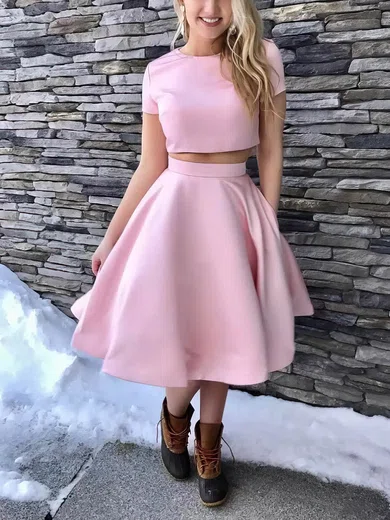 A-line Scoop Neck Satin Knee-length Homecoming Dresses With Pockets #Favs020110392