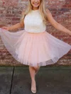 A-line Scoop Neck Tulle Short/Mini Homecoming Dresses With Lace #Favs020110394