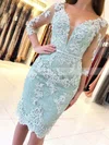 Sheath/Column Off-the-shoulder Tulle Knee-length Homecoming Dresses With Appliques Lace #Favs020110435