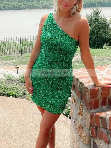 Sheath/Column One Shoulder Sequined Short/Mini Homecoming Dresses #Favs020110396