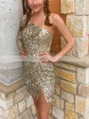 Sheath/Column One Shoulder Sequined Short/Mini Homecoming Dresses With Split Front #Favs020110397
