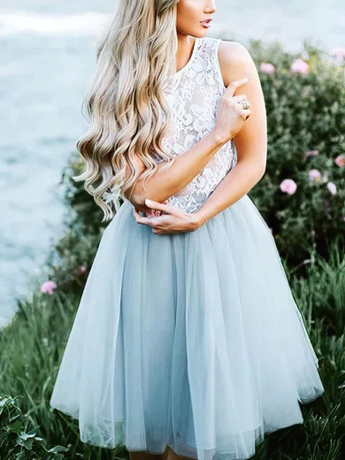 A-line Scoop Neck Tulle Knee-length Homecoming Dresses With Lace #Favs020110440