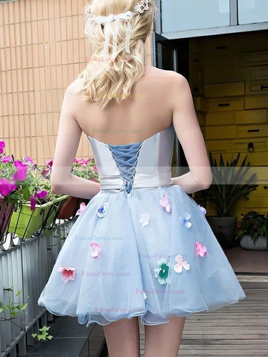 A-line Strapless Satin Short/Mini Homecoming Dresses With Sashes / Ribbons #Favs020110441