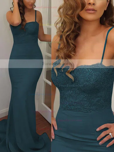 Trumpet/Mermaid Sweetheart Silk-like Satin Sweep Train Appliques Lace Prom Dresses #Favs020102223