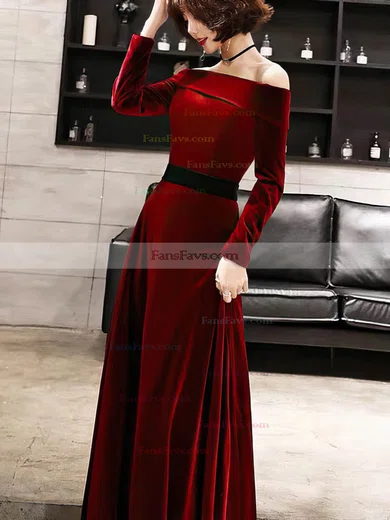 A-line Off-the-shoulder Velvet Floor-length Prom Dresses #Favs020115073