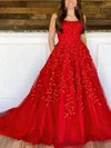 Ball Gown Scoop Neck Tulle Sweep Train Prom Dresses With Pockets #Favs020115079