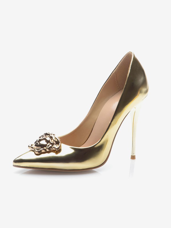 Women's Gold Patent Leather Stiletto Heel Pumps #Favs03030706