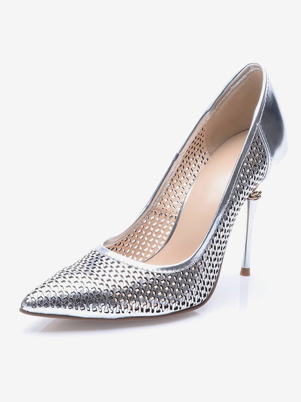 Women's Silver Patent Leather Stiletto Heel Pumps #Favs03030709