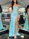 Sheath/Column V-neck Sequined Sweep Train Prom Dresses With Split Front #Favs020115113