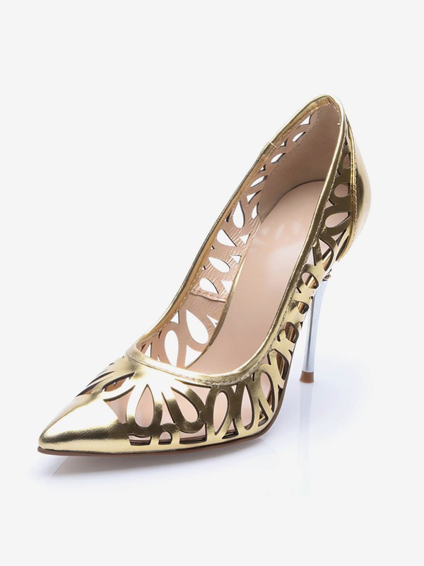 Women's Gold Patent Leather Stiletto Heel Pumps #Favs03030712