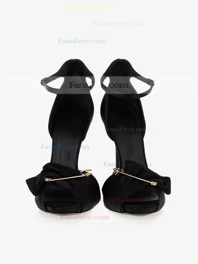 Women's Black Satin Stiletto Heel Sandals #Favs03030729