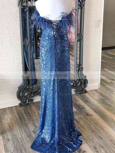 Sheath/Column Strapless Sequined Sweep Train Prom Dresses With Feathers / Fur #Favs020115164