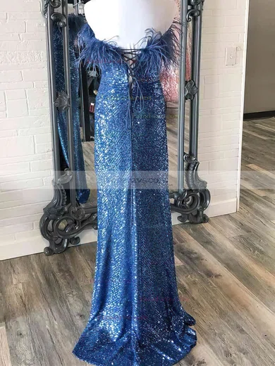 Sheath/Column Strapless Sequined Sweep Train Prom Dresses With Feathers / Fur #Favs020115164
