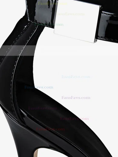 Women's Black Patent Leather Stiletto Heel Sandals #Favs03030733