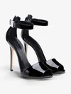 Women's Black Patent Leather Stiletto Heel Sandals #Favs03030733