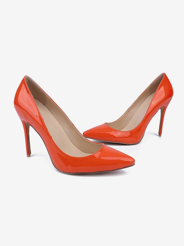 Women's Orange Patent Leather Stiletto Heel Pumps #Favs03030735