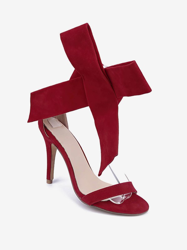 Women's Burgundy Suede Stiletto Heel Sandals #Favs03030736