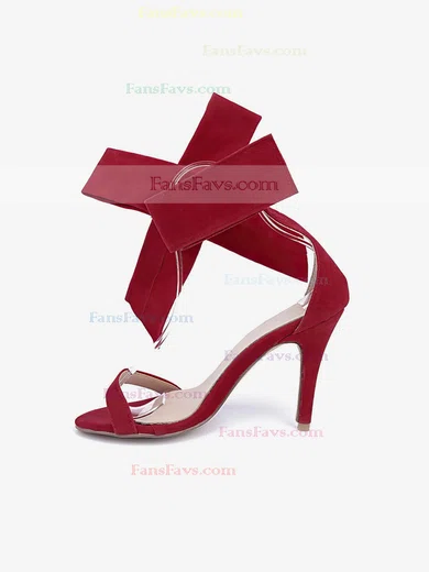 Women's Burgundy Suede Stiletto Heel Sandals #Favs03030736