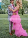 A-line V-neck Tulle Asymmetrical Prom Dresses With Tiered #Favs020115243