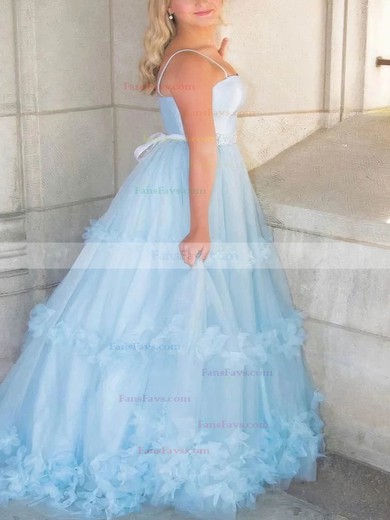 Ball Gown Square Neckline Tulle Sweep Train Prom Dresses With Sashes / Ribbons #Favs020115249