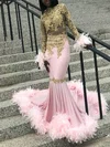 Trumpet/Mermaid High Neck Stretch Crepe Sweep Train Prom Dresses With Feathers / Fur #Favs020115258